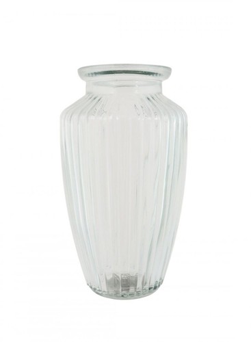 Ribbed clear glass urn vase - ribbed,